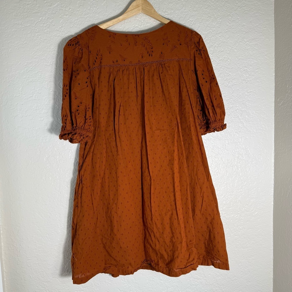 Universal Thread Rust Orange Eyelet Mini Dress Size L 100% Cotton Casual Boho - Picture 2 of 7